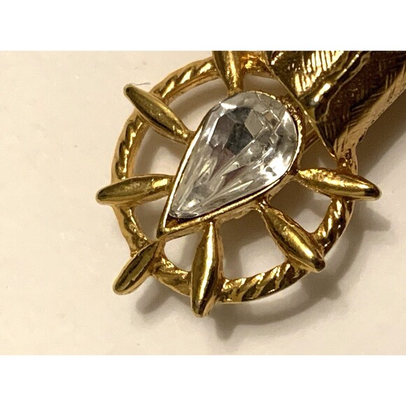 Vintage Christmas Brooch Pin Candle In Holder Gold Tone Red Green Rhinestones - Picture 6 of 6